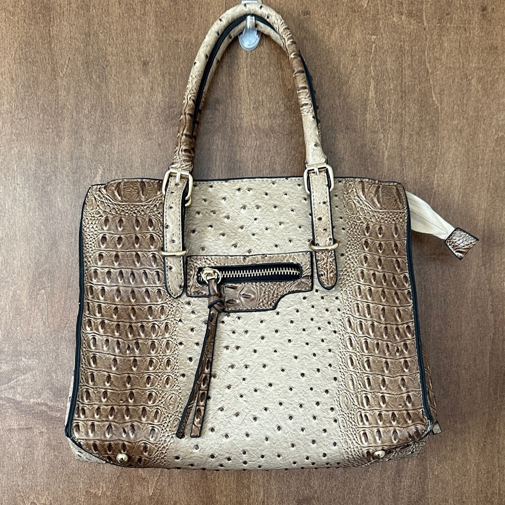 London Fog Taupe Faux Ostrich Tote